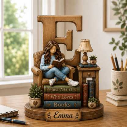 Personalized Book Lover Wooden Shelf Decor Custom Initial and Name Gift for Readers