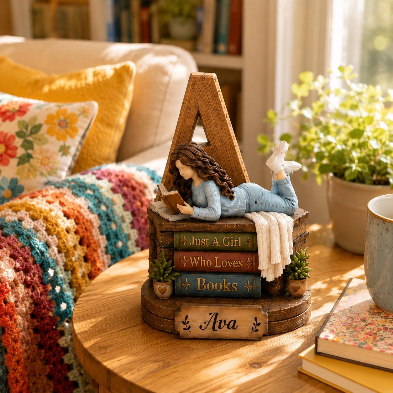 Personalized Book Lover Wooden Shelf Decor Custom Initial and Name Gift for Readers
