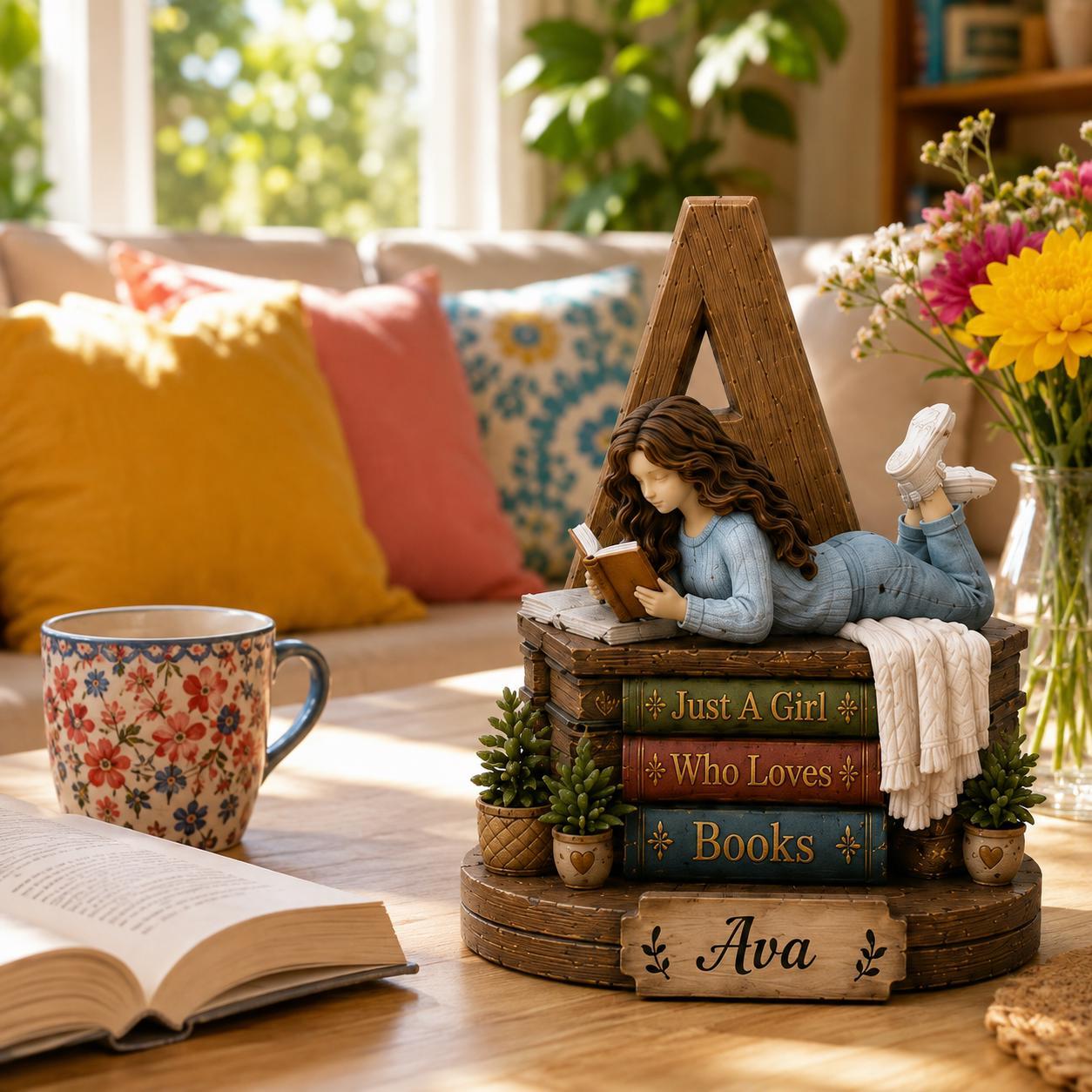 Personalized Book Lover Wooden Shelf Decor Custom Initial and Name Gift for Readers
