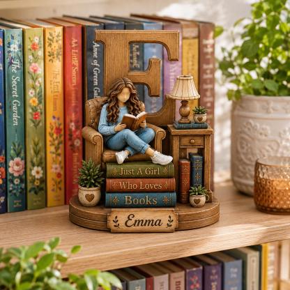 Personalized Book Lover Wooden Shelf Decor Custom Initial and Name Gift for Readers