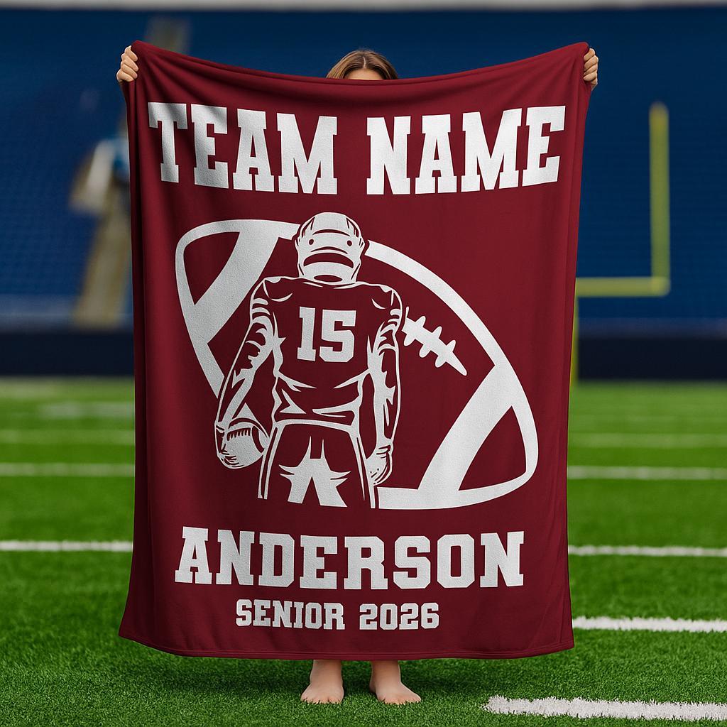 Personalized Football Blanket – Custom Player Name & Number