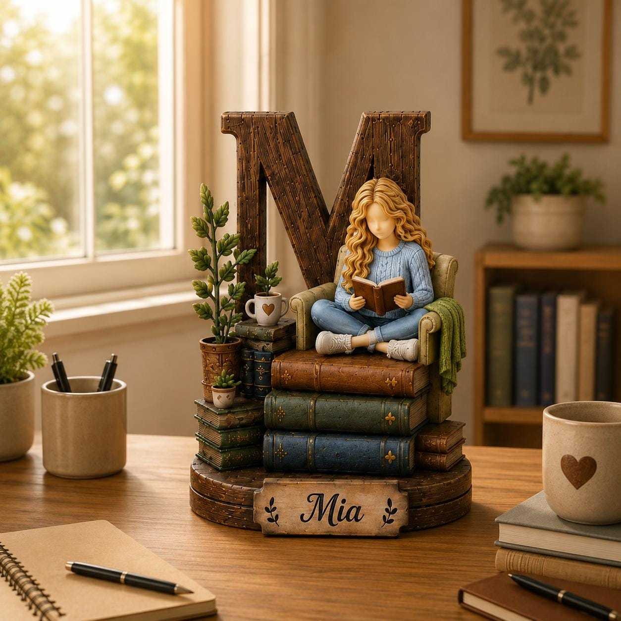 Personalized Book Lover Wooden Shelf Decor Custom Initial and Name Gift for Readers
