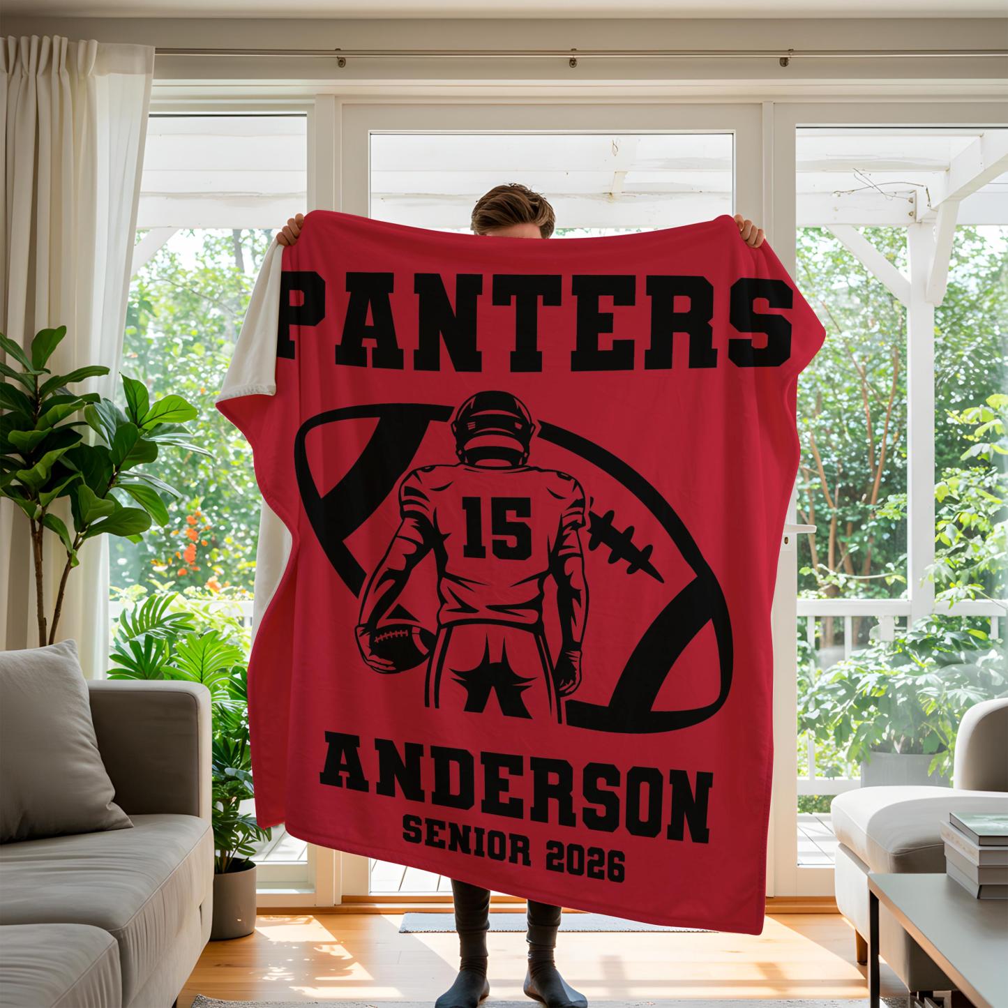 Personalized Football Blanket – Custom Player Name & Number