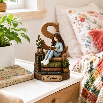 Personalized Book Lover Wooden Shelf Decor Custom Initial and Name Gift for Readers