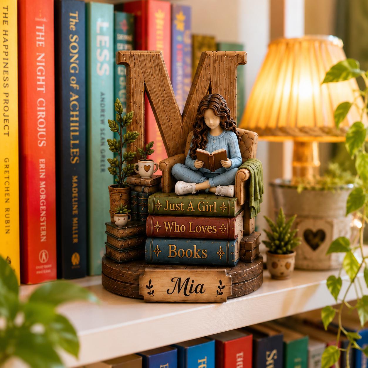 Personalized Book Lover Wooden Shelf Decor Custom Initial and Name Gift for Readers