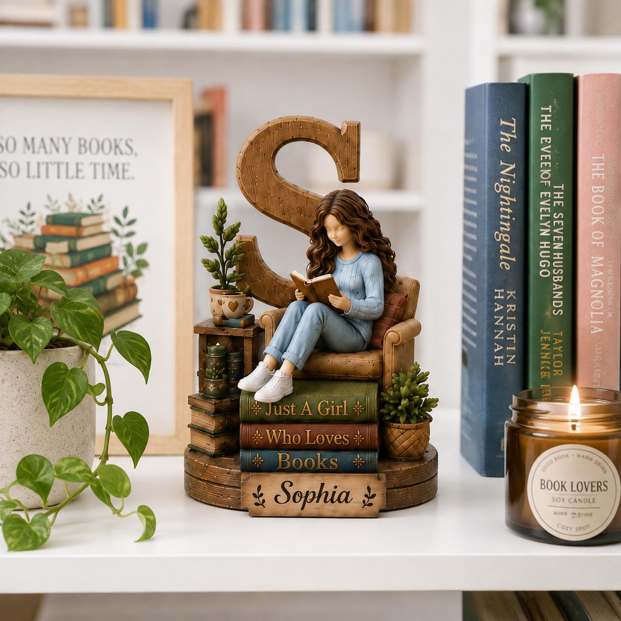 Personalized Book Lover Wooden Shelf Decor Custom Initial and Name Gift for Readers