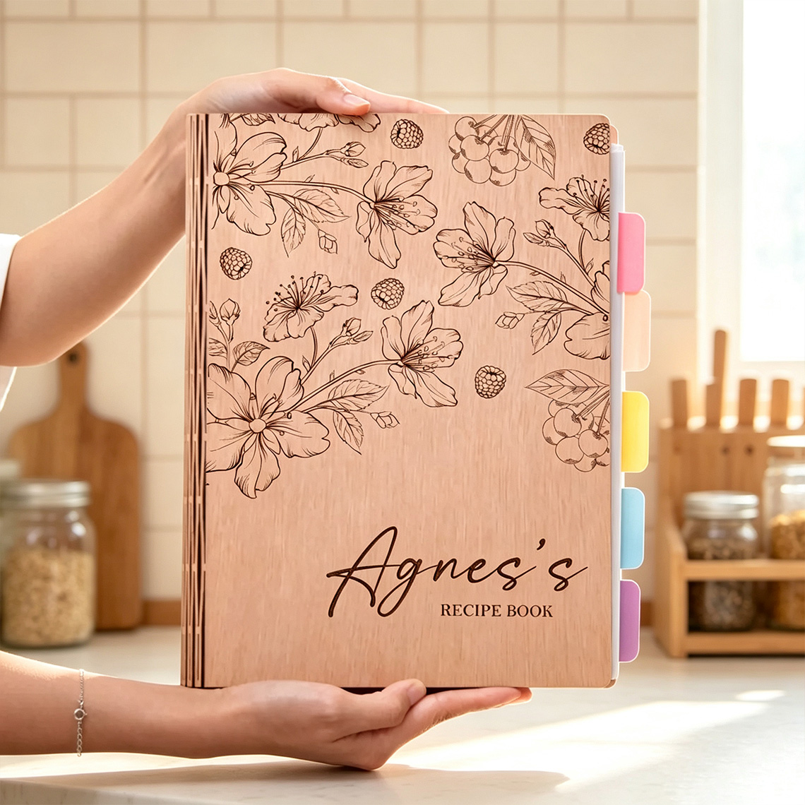 Personalized Wooden Recipe Book, Custom Engraved Cookbook Binder, Family Recipe Keepsake, Mother’s Day Gift for Mom