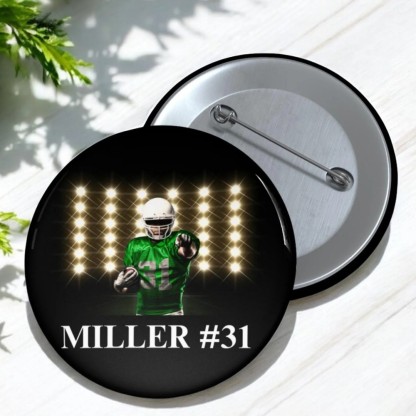 Personalized Sports Photo Pin Button | Custom Player Name, Jersey Number & Team | Soccer, Baseball, Football, Basketball & More