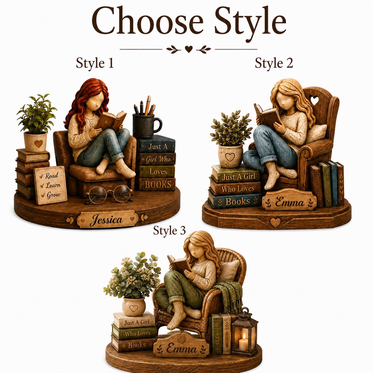Personalized Reading Girl Wooden Decor Custom Name Gift for Book Lovers and Avid Readers