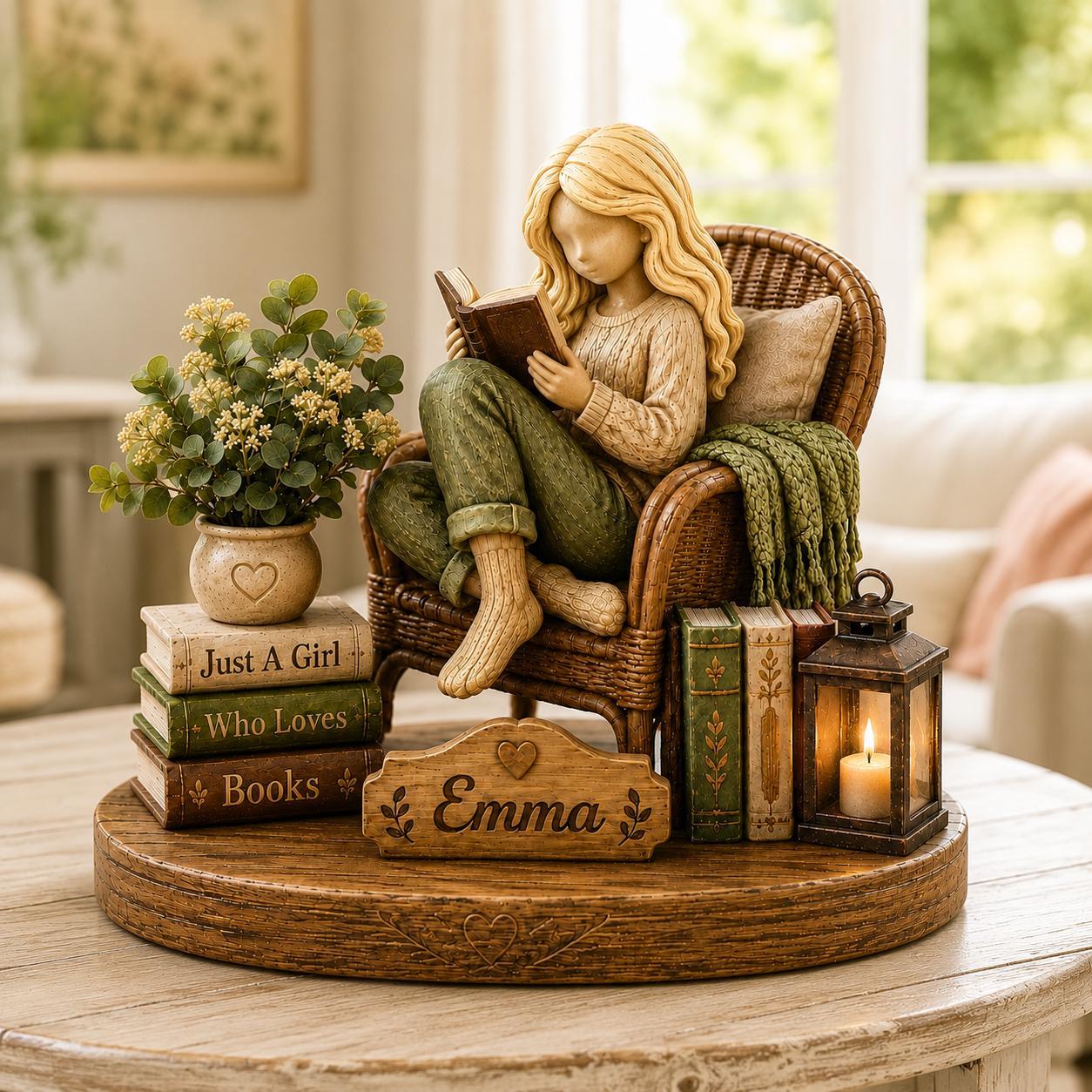 Personalized Reading Girl Wooden Decor Custom Name Gift for Book Lovers and Avid Readers
