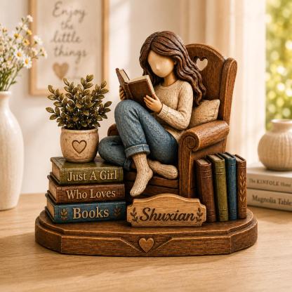 Personalized Reading Girl Wooden Decor Custom Name Gift for Book Lovers and Avid Readers