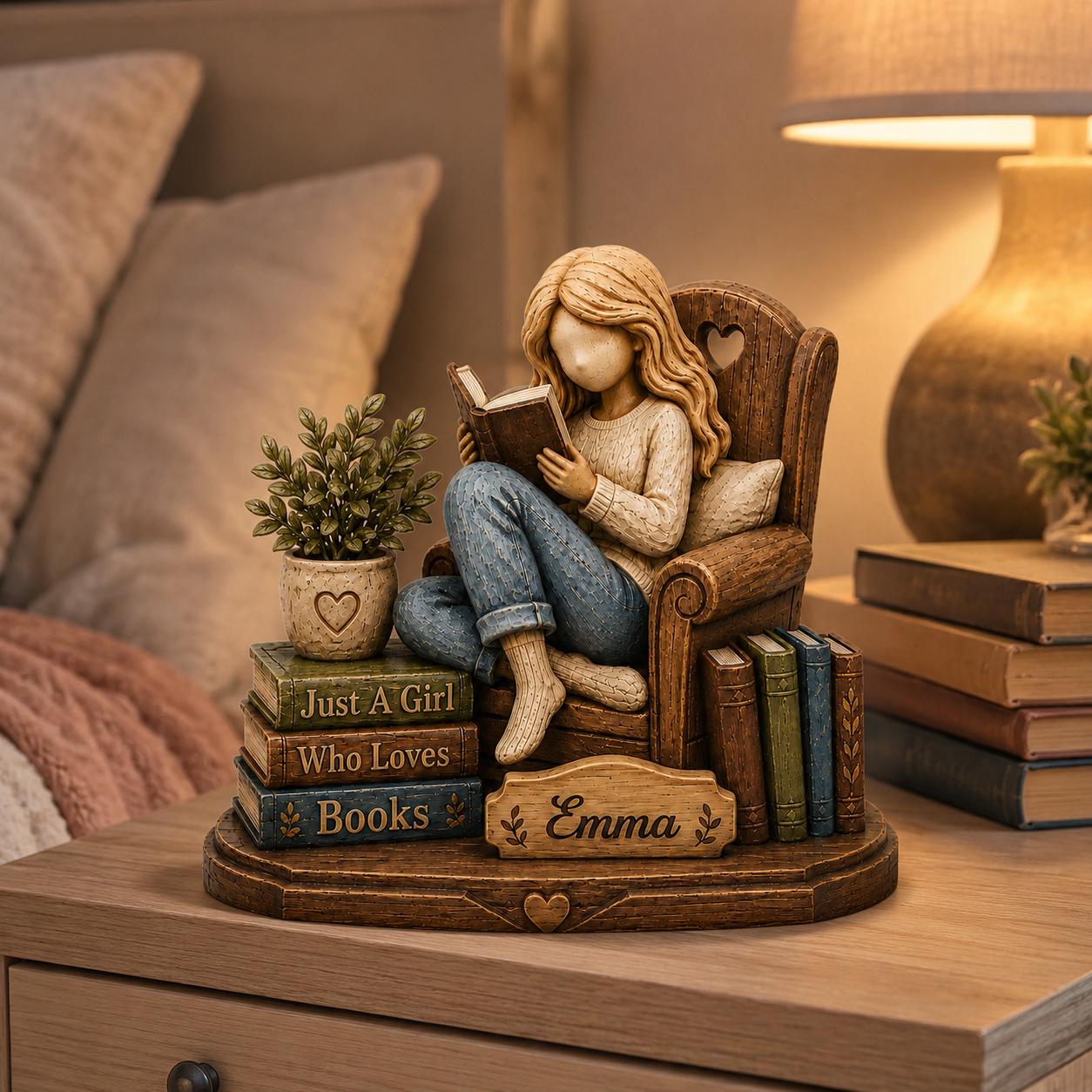 Personalized Reading Girl Wooden Decor Custom Name Gift for Book Lovers and Avid Readers
