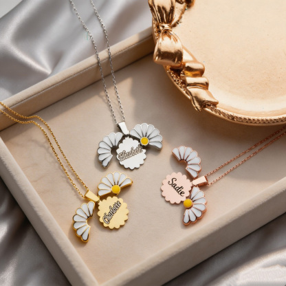 Personalized Daisy Necklace, Custom Name Flower Pendant Necklace, Birthday Gift for Her, Minimalist Jewelry Gift for Women