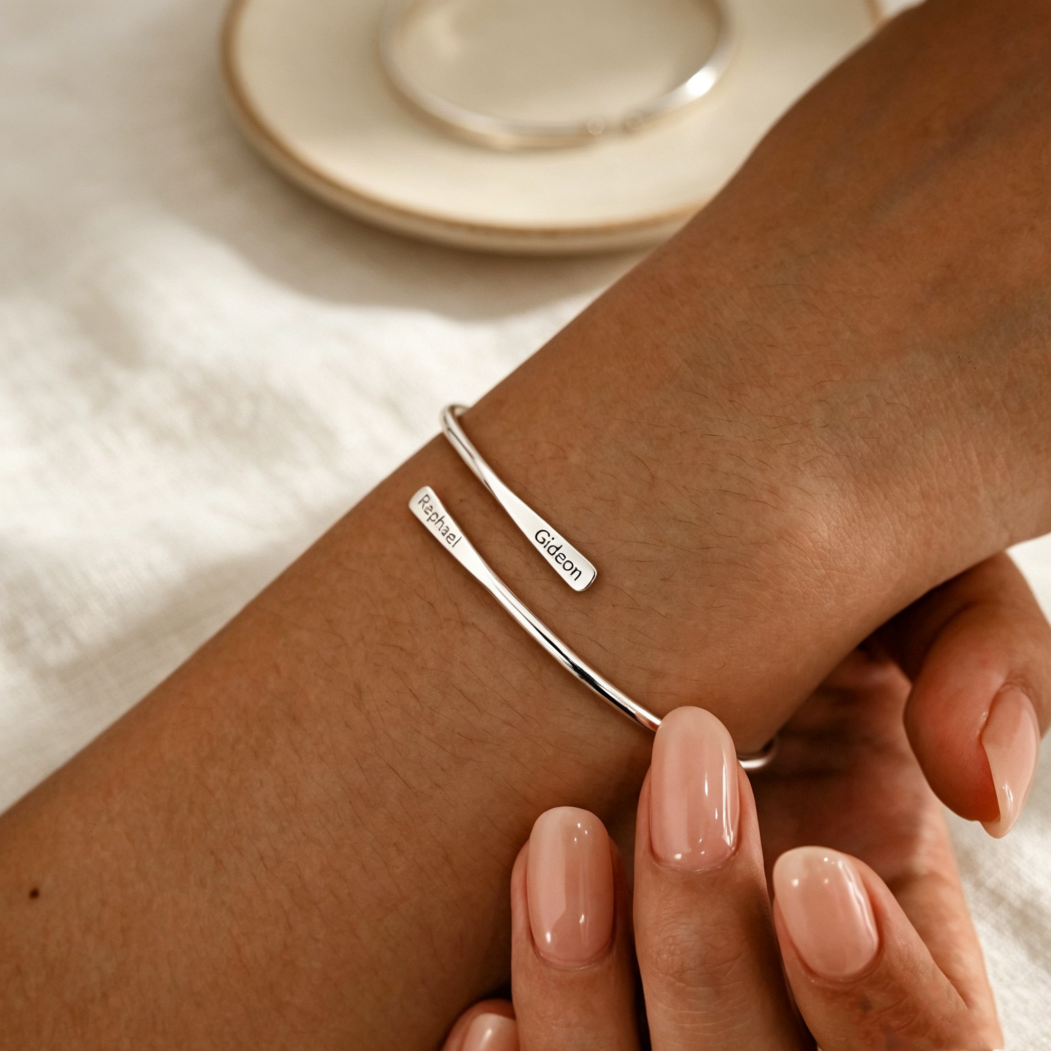 Personalized Engraved Name Bar Bracelet – Custom Date Bangle Bracelet Gift for Her
