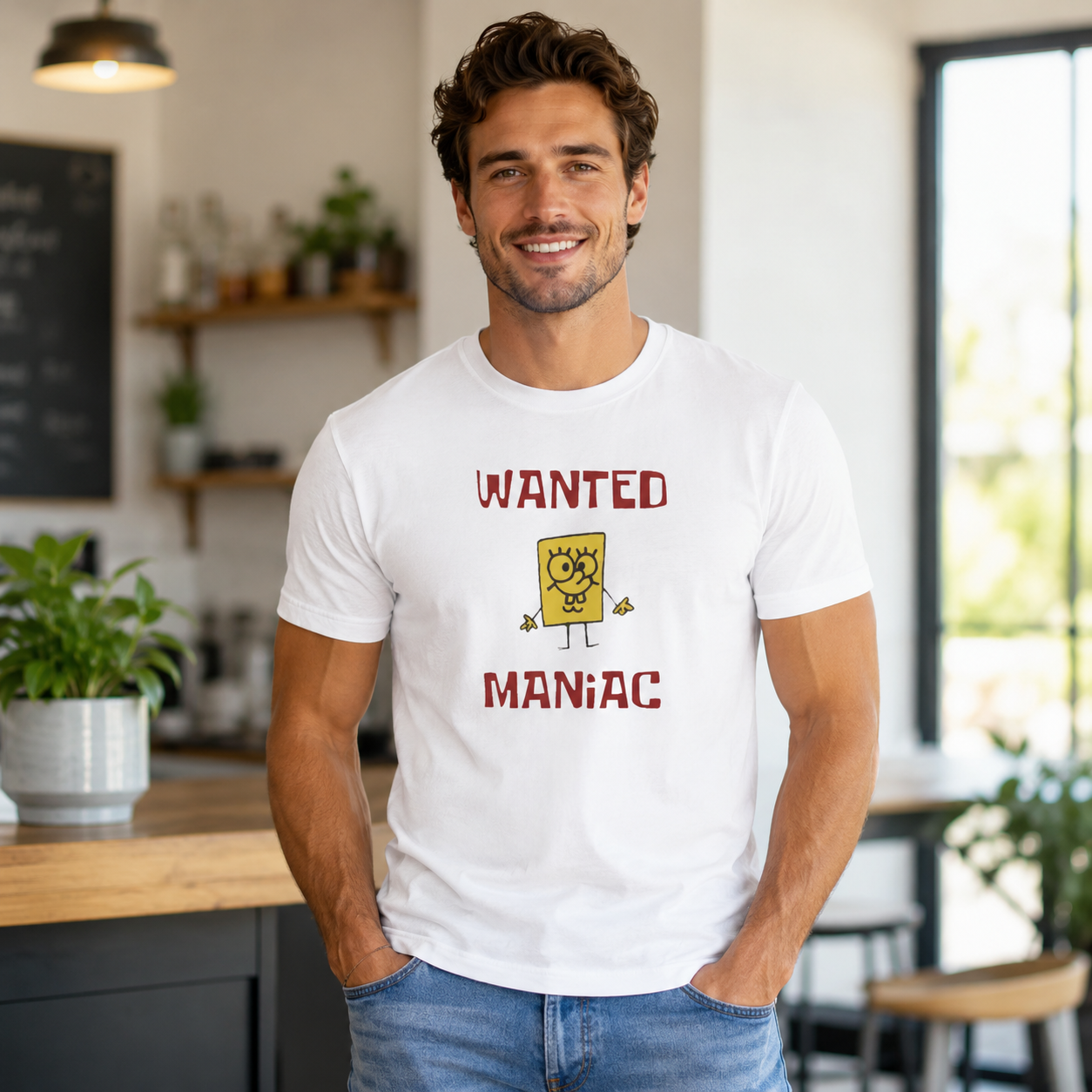 Retro “Wanted Maniac” Cartoon Character Graphic T-Shirt – Casual Streetwear Cotton Tee