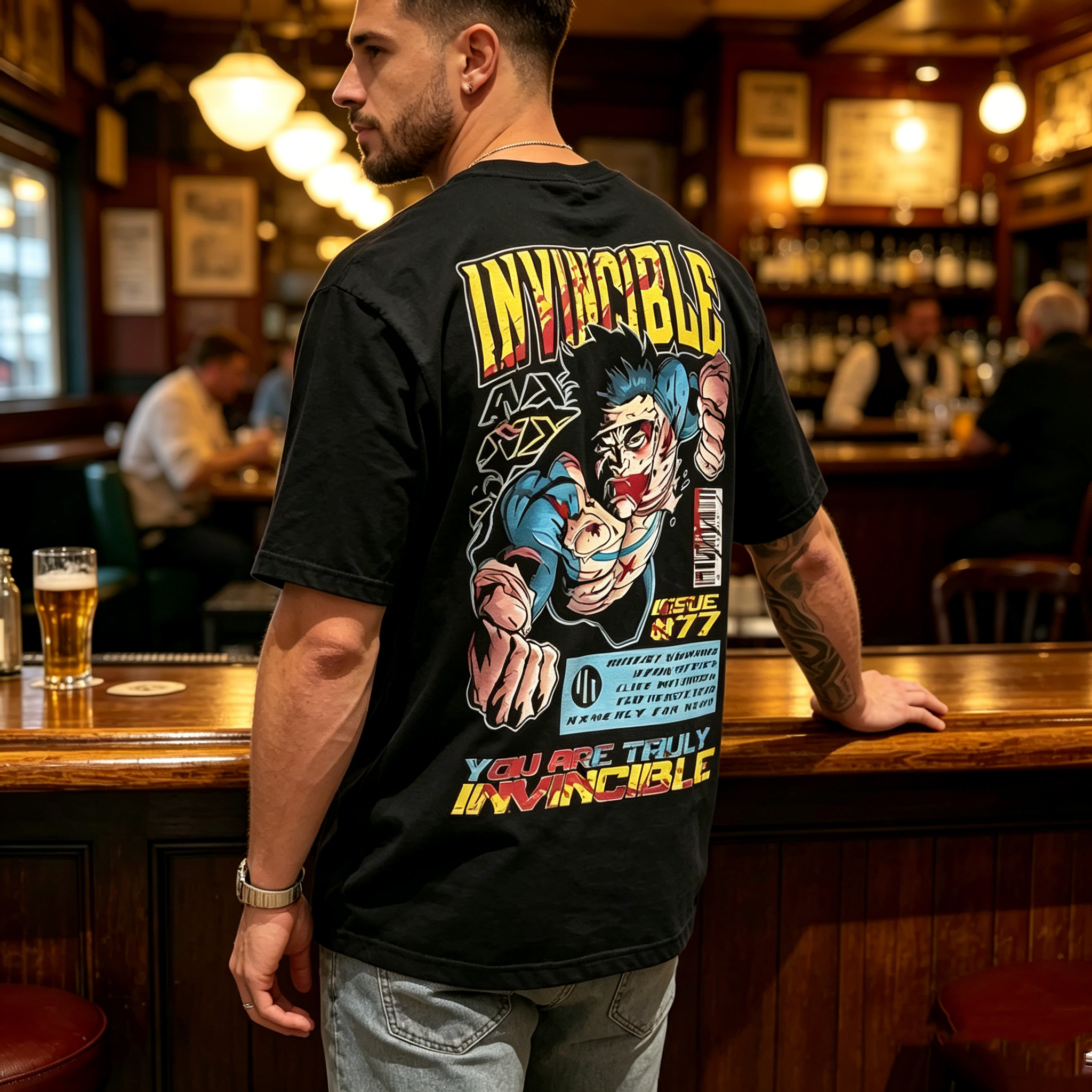 Bold Fighter Graphic Streetwear T-Shirt – Anime-Inspired Character Print Oversized Tee 