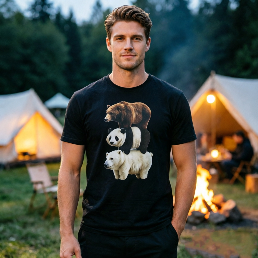 Stacked Wildlife Bear, Panda & Polar Bear Graphic T-Shirt Nature Animal Streetwear Men’s Tee