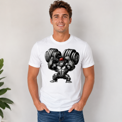 Gym Gorilla Heavy Weightlifting Graphic T-Shirt – Bodybuilding Fitness Athletic Training Streetwear Oversized Muscle Gym Tee