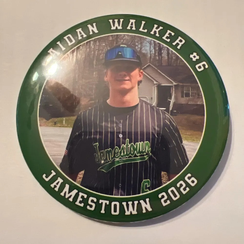Personalized Sports Photo Button, Custom Photo & Text Pin Back Badge, Game Day & Senior Night Keepsake