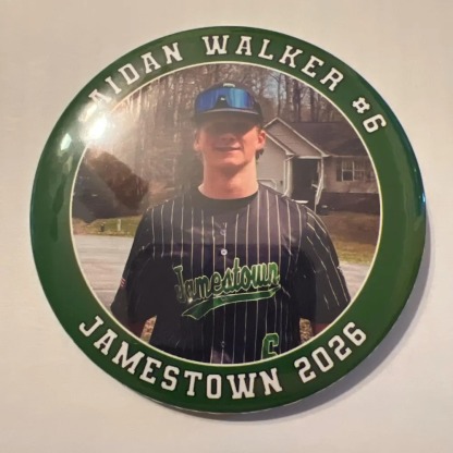 Personalized Sports Photo Button, Custom Photo & Text Pin Back Badge, Game Day & Senior Night Keepsake