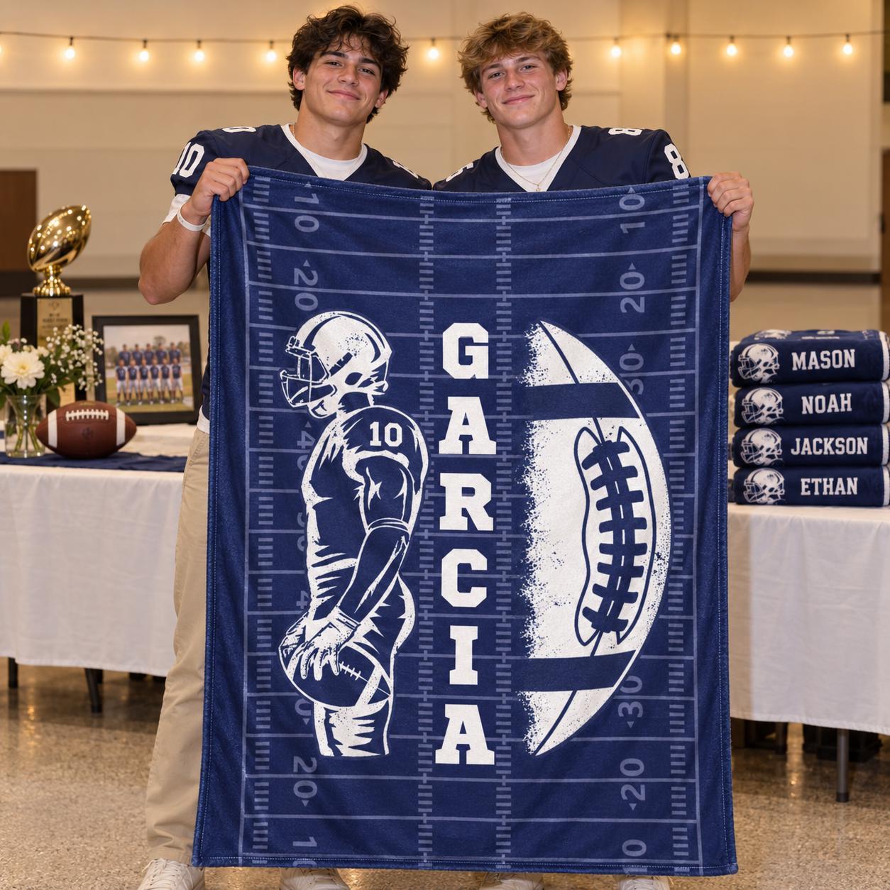 Personalized Senior Football Blanket – Custom Name & Jersey Number