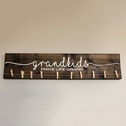 Personalized Grandkids Photo Display Wooden Sign Custom Grandchildren Names and Photos for Grandma and Grandpa