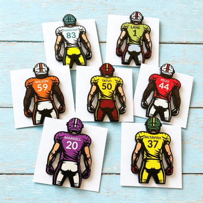 Personalized Football Player Pin Custom Name and Jersey Number Team Colors Game Day Keepsake