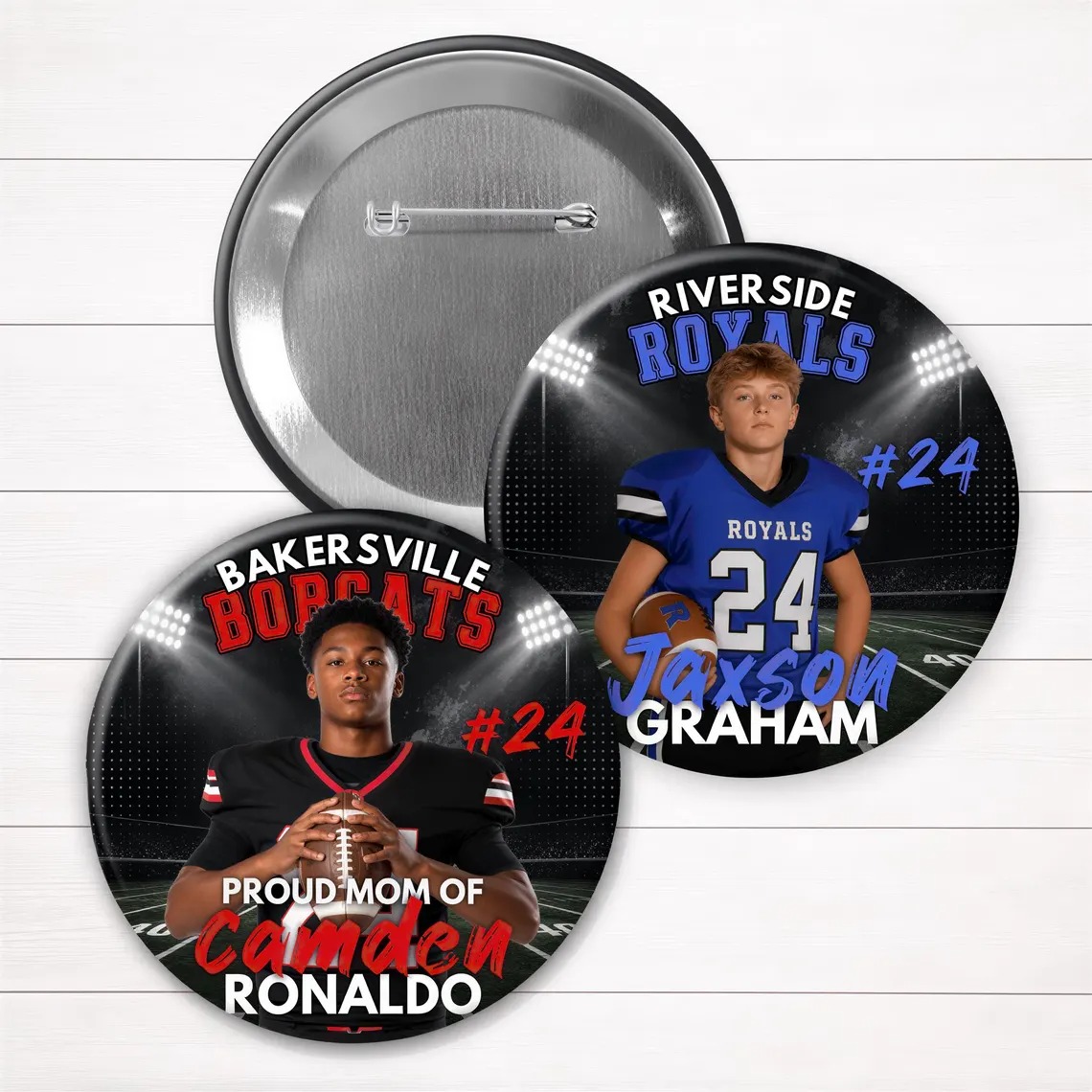 Personalized Football Photo Button, Senior Night Game Day Pin, Proud Mom Spirit Button