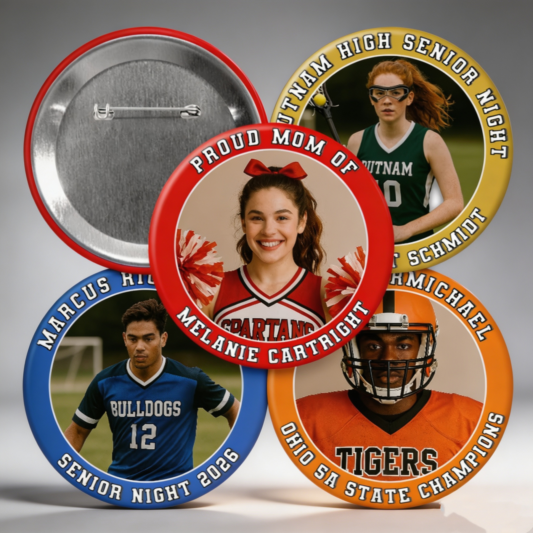 Personalized Sports Photo Button, Custom Photo & Text Pin Back Badge, Game Day & Senior Night Keepsake