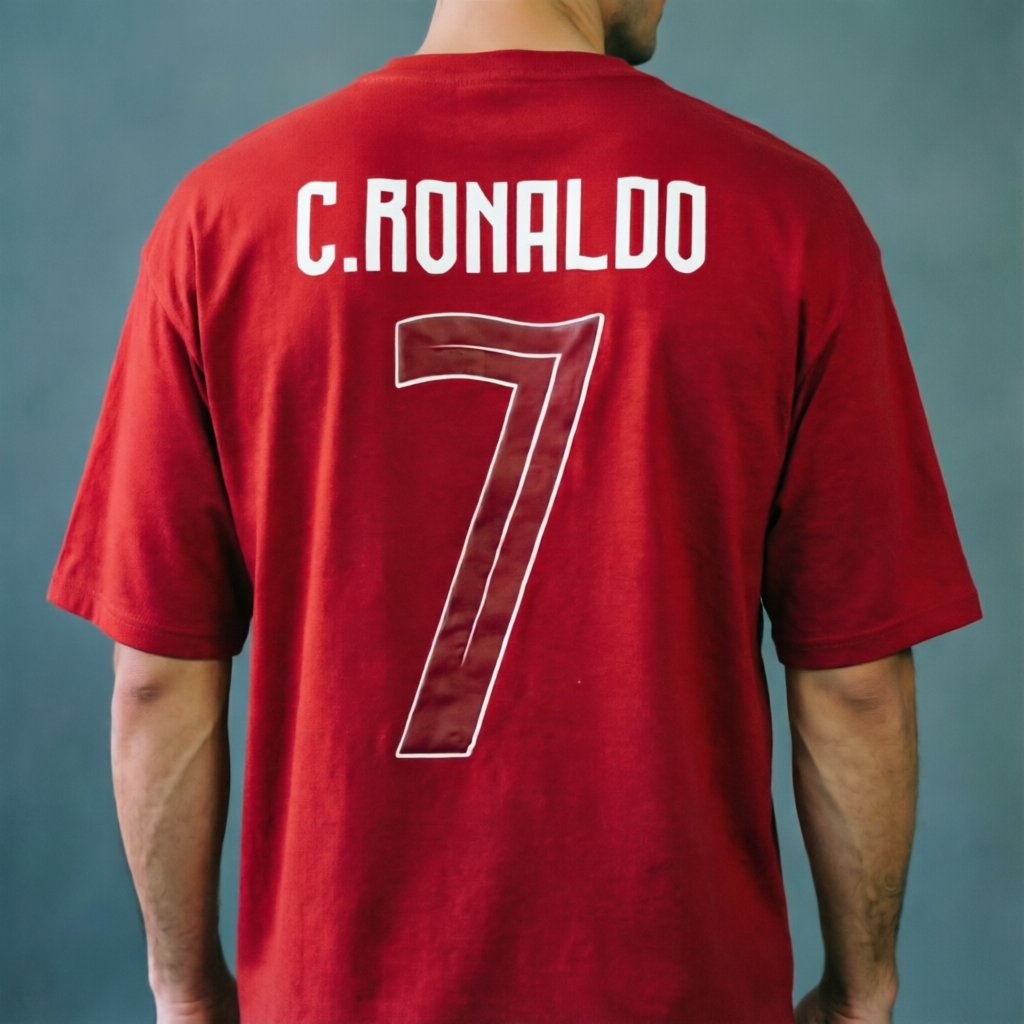 Portugal National Team CR7 #7 Retro-Style Graphic Soccer T-Shirt — A streetwear-inspired tee blending retro jersey aesthetics.