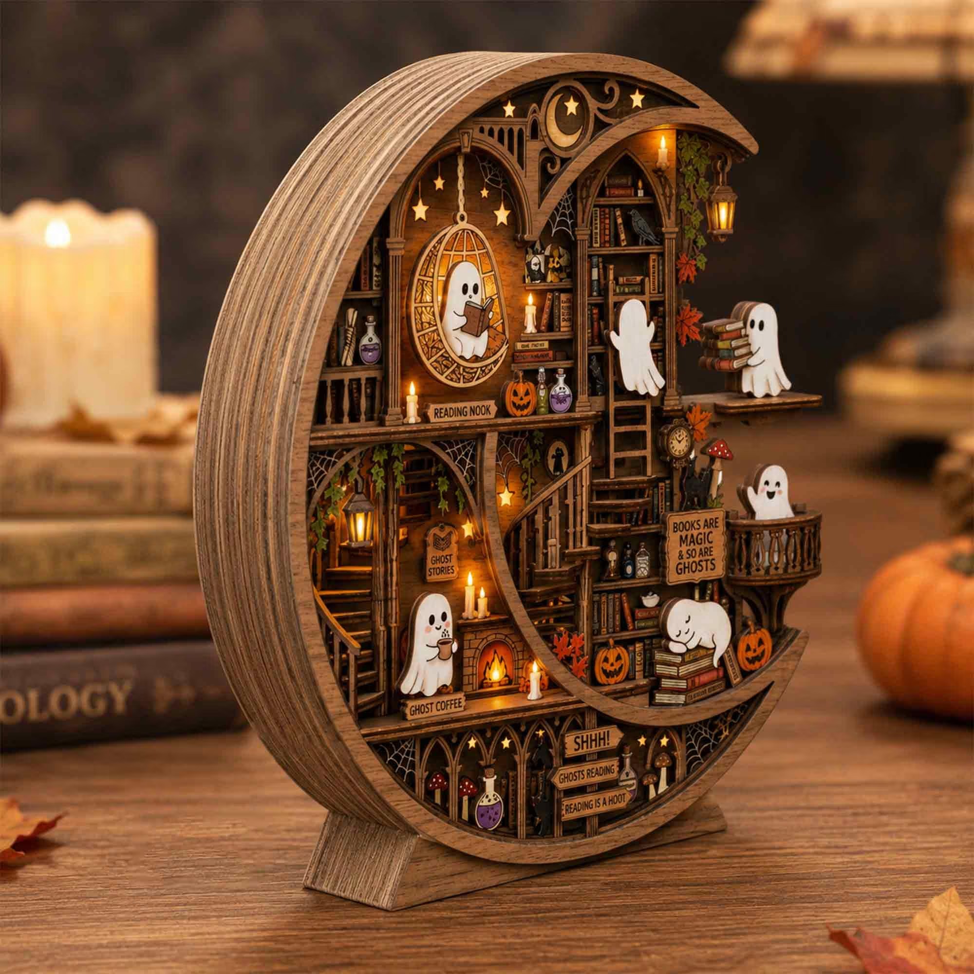 Personalized Ghost Library Halloween Decor for Book Lovers and Reading Nooks