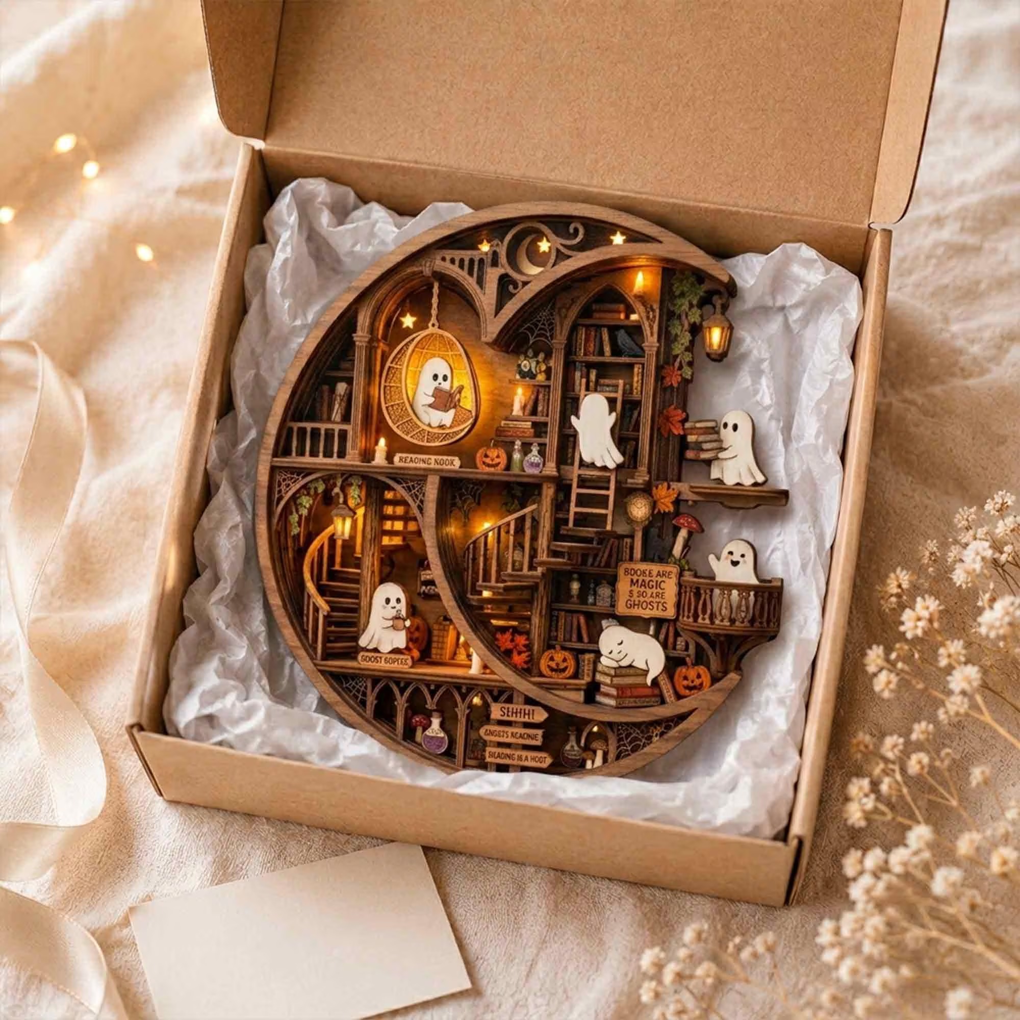 Personalized Ghost Library Halloween Decor for Book Lovers and Reading Nooks