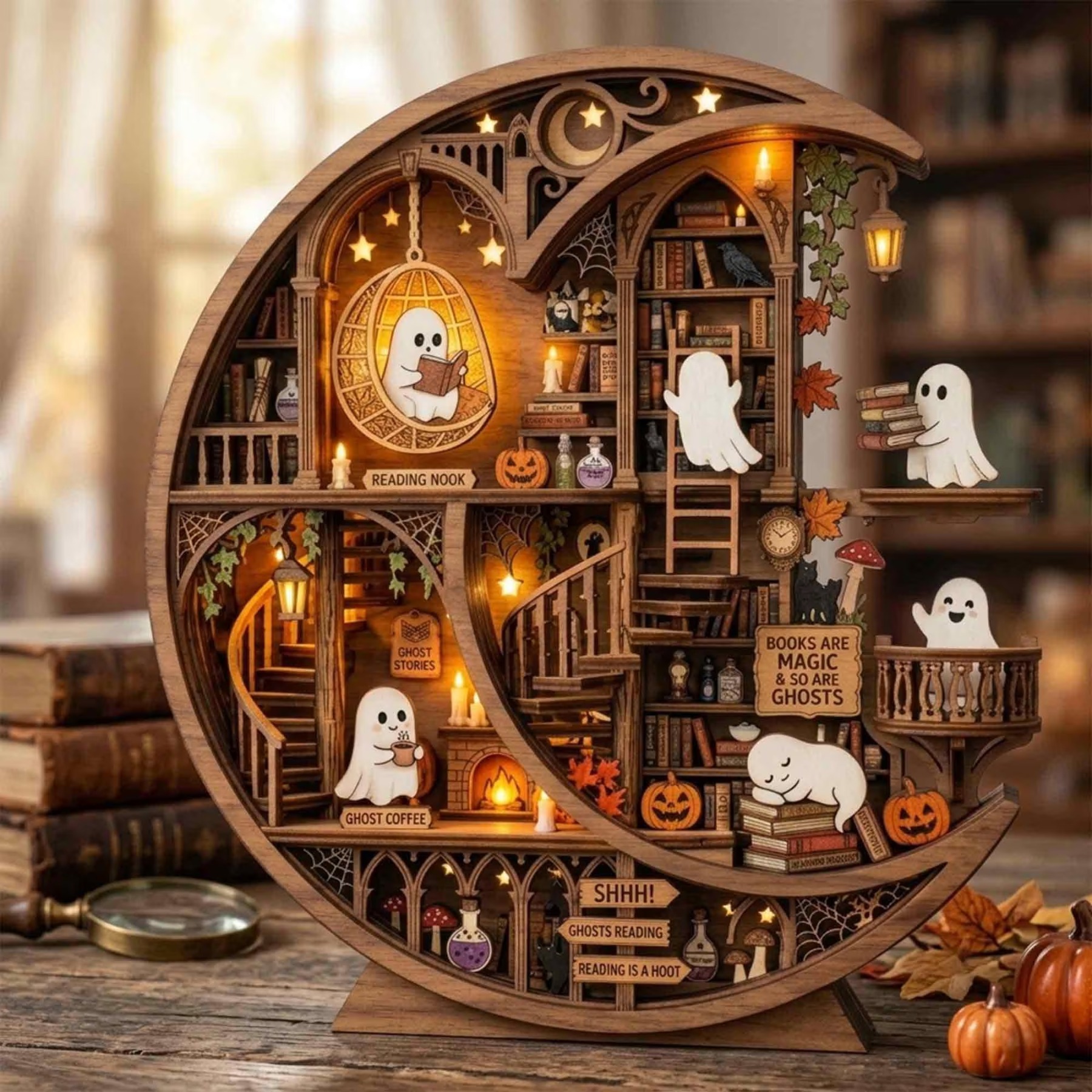 Personalized Ghost Library Halloween Decor for Book Lovers and Reading Nooks