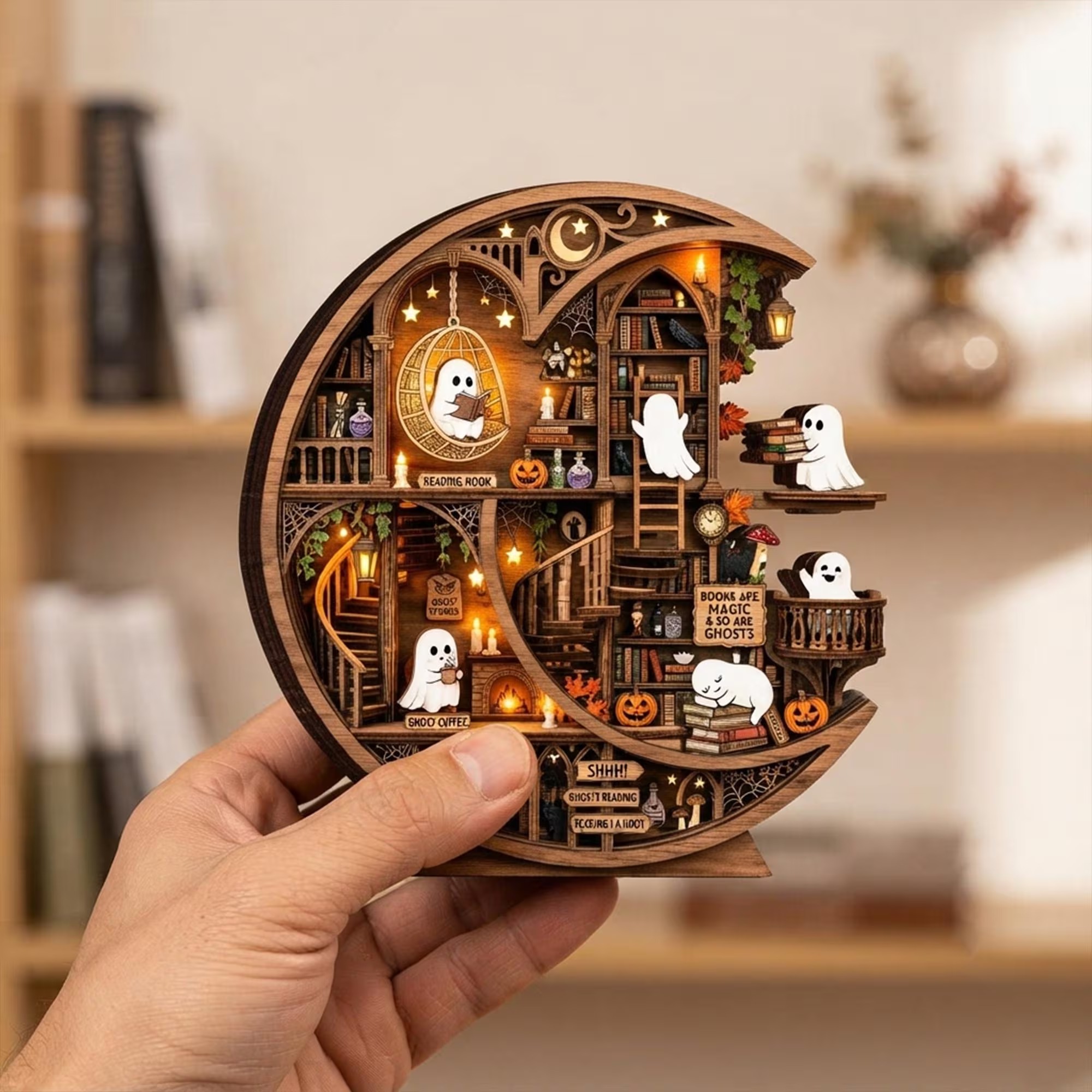 Personalized Ghost Library Halloween Decor for Book Lovers and Reading Nooks