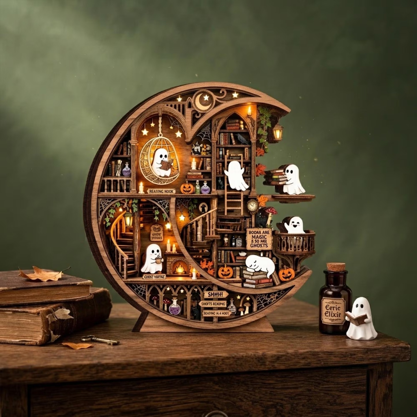 Personalized Ghost Library Halloween Decor for Book Lovers and Reading Nooks