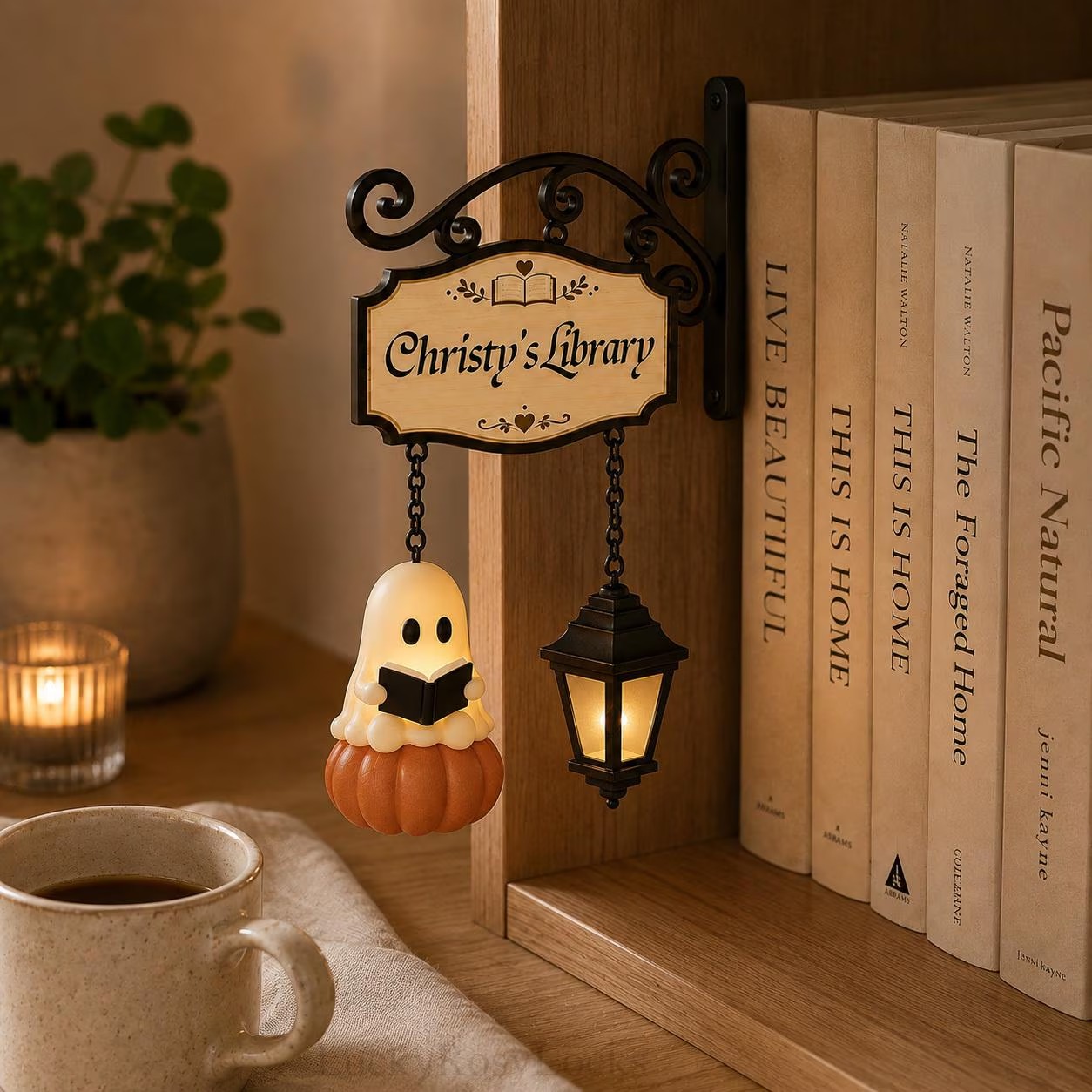 Personalized Ghost Lamp for Book Lovers Spooky Cozy Reading Nook Decor