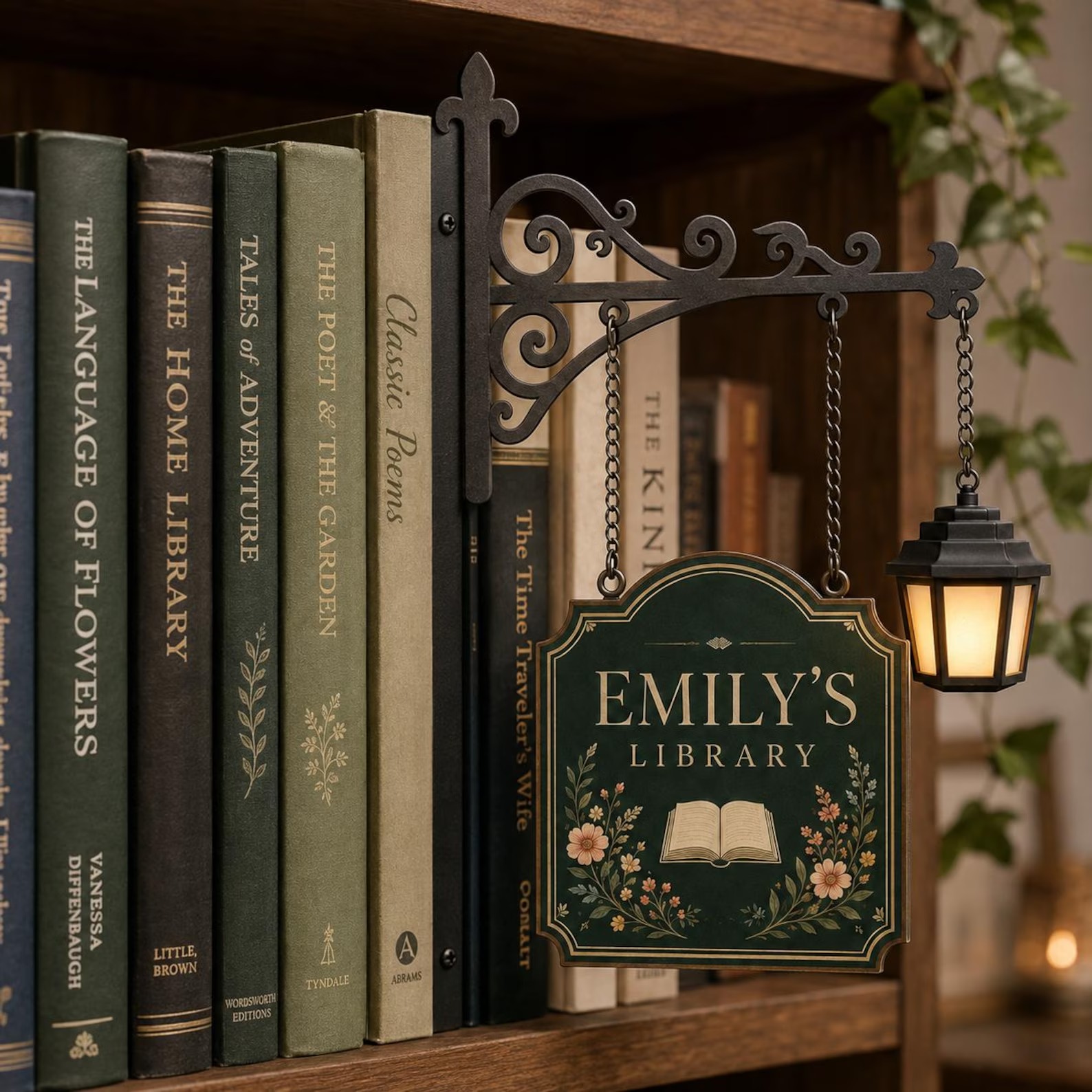 Personalized Bookshelf Sign with LED Light for Book Lovers and Cozy Reading Nooks