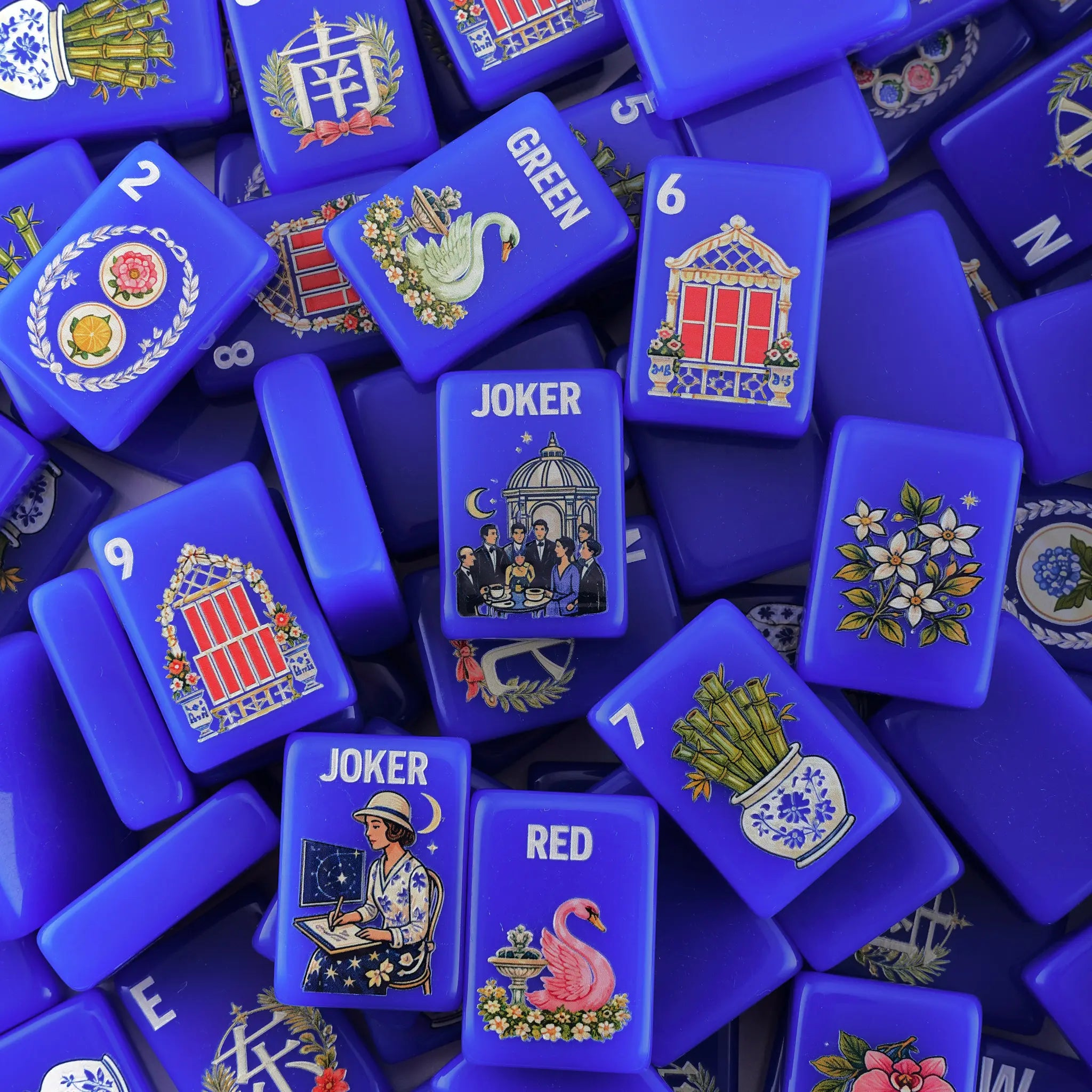 Cobalt Garden Mahjong Tiles by Mahjong At Four