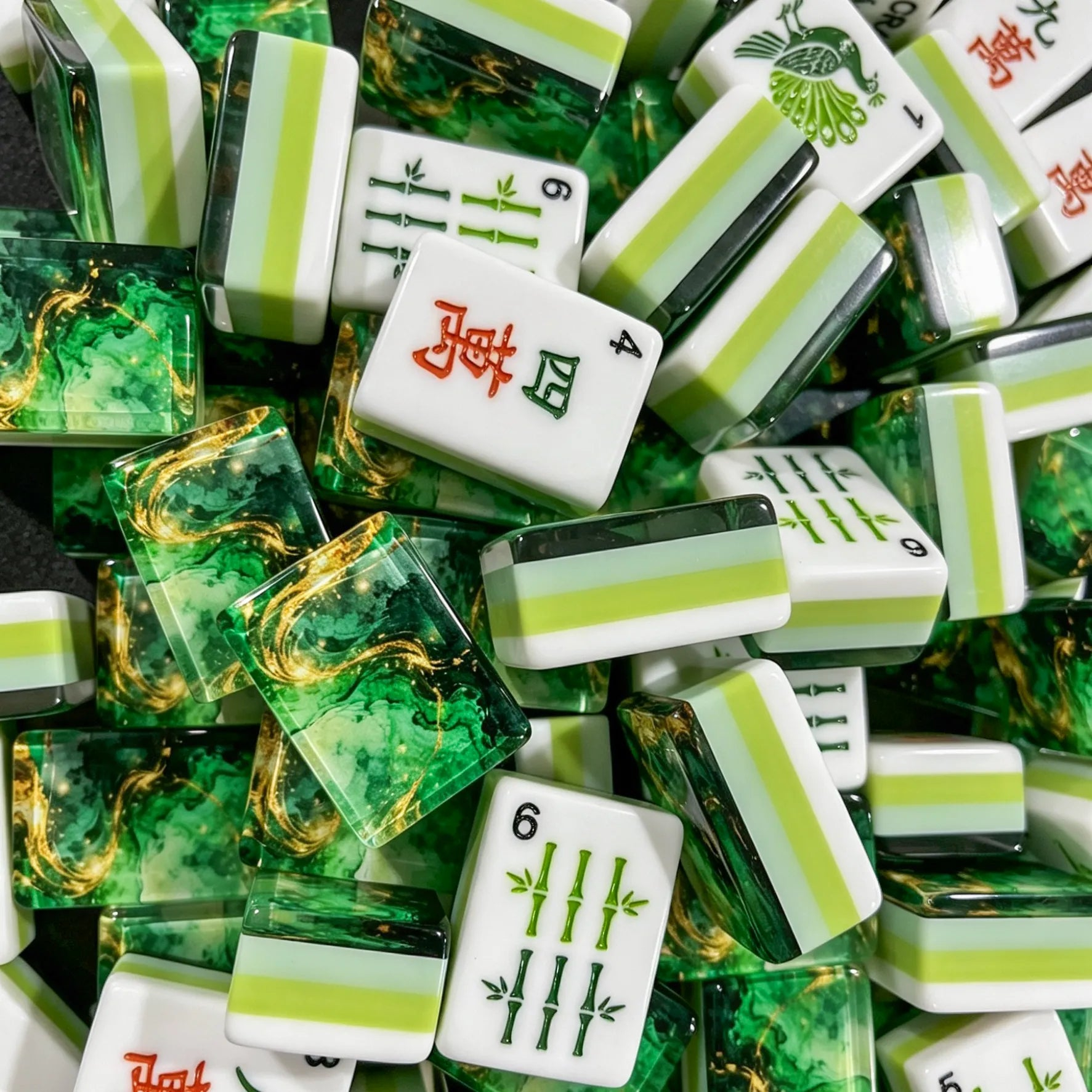 Emerald Vein Mahjong Tiles by Mahjong At Four