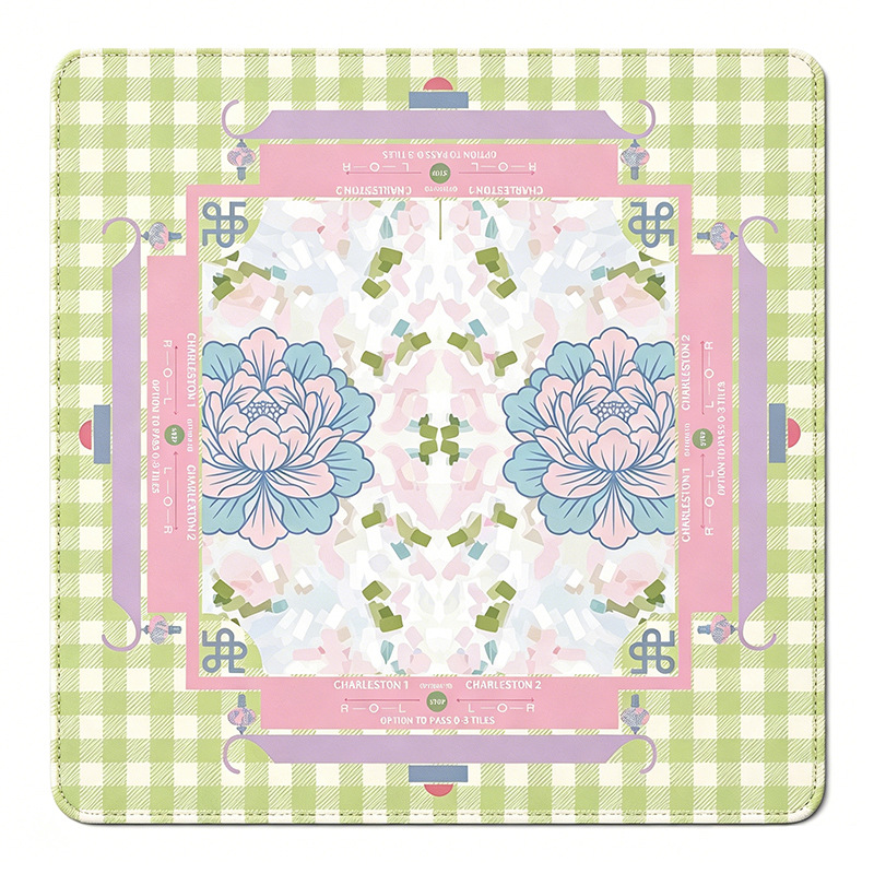 Gingham Peony Mahjong Mat by Mahjong At Four