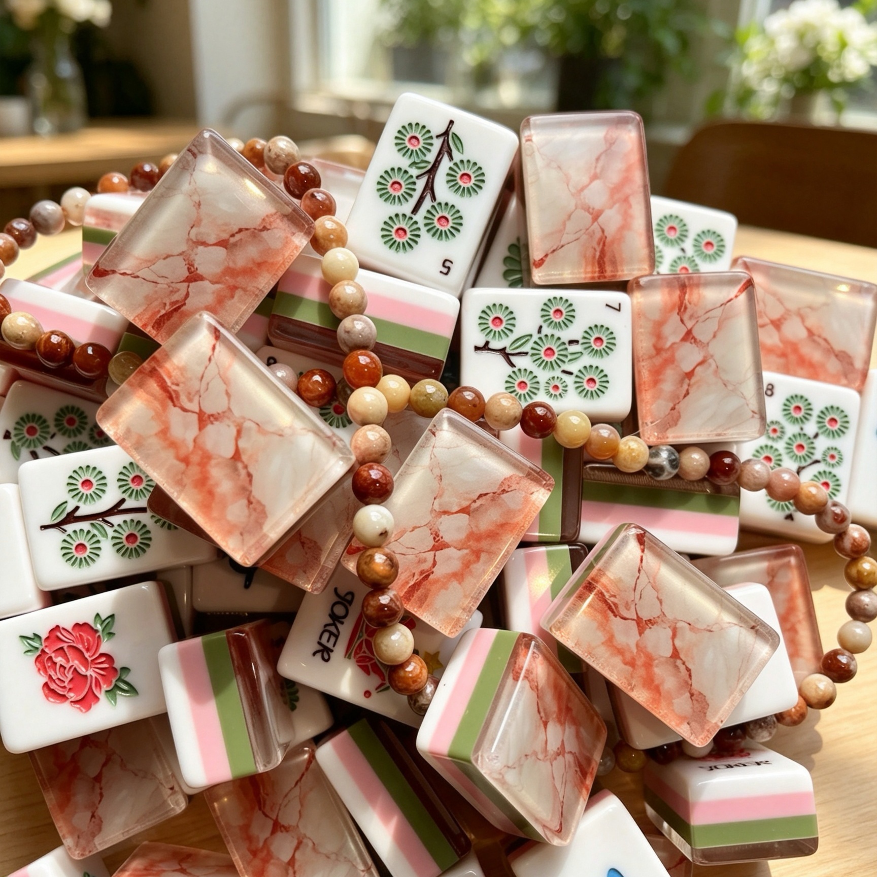 Coral Marble Mahjong Tiles by Mahjong At Four