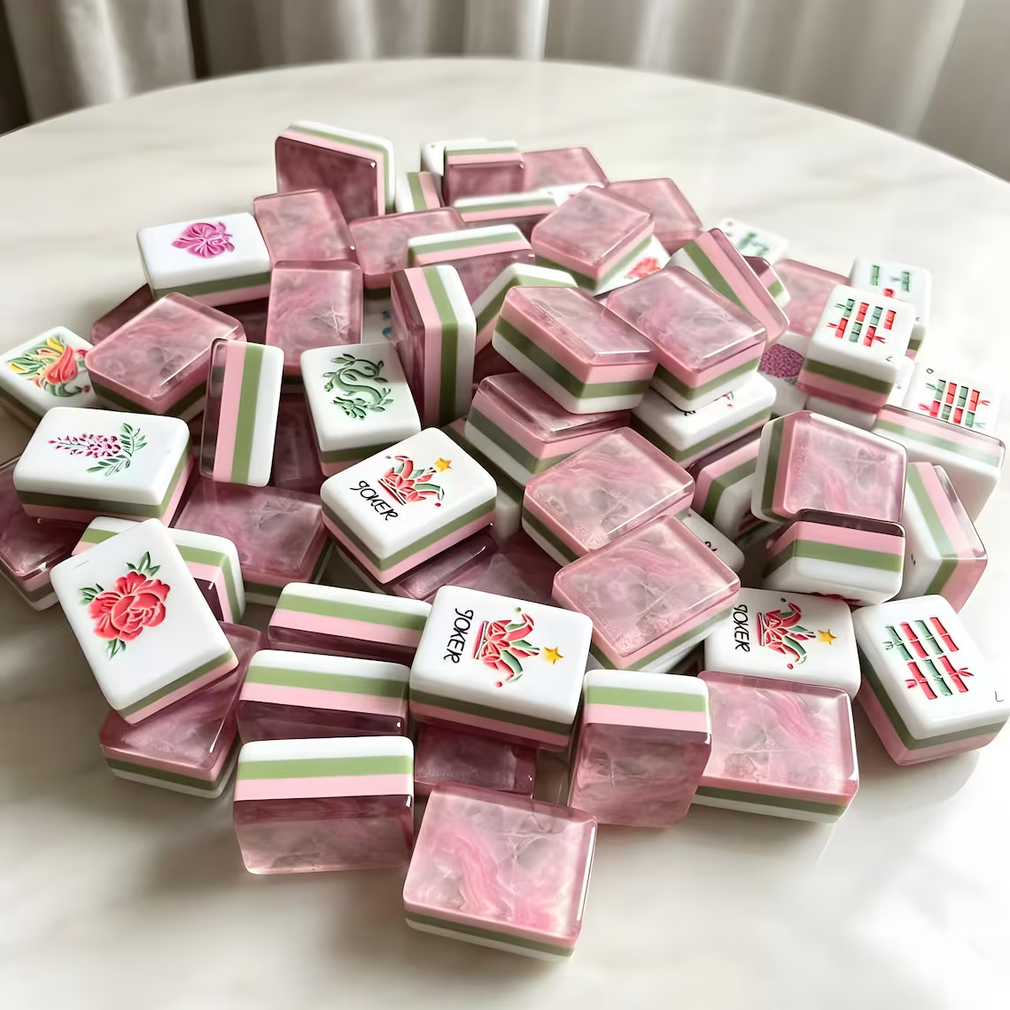 Blush Garden Pink Floral Mahjong Tiles product view 8