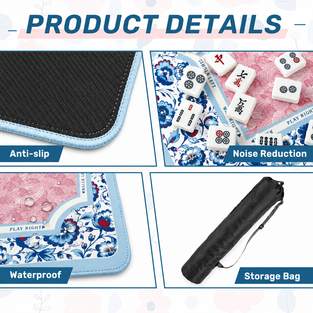 Blue Porcelain Crane Mahjong Mat product view 3