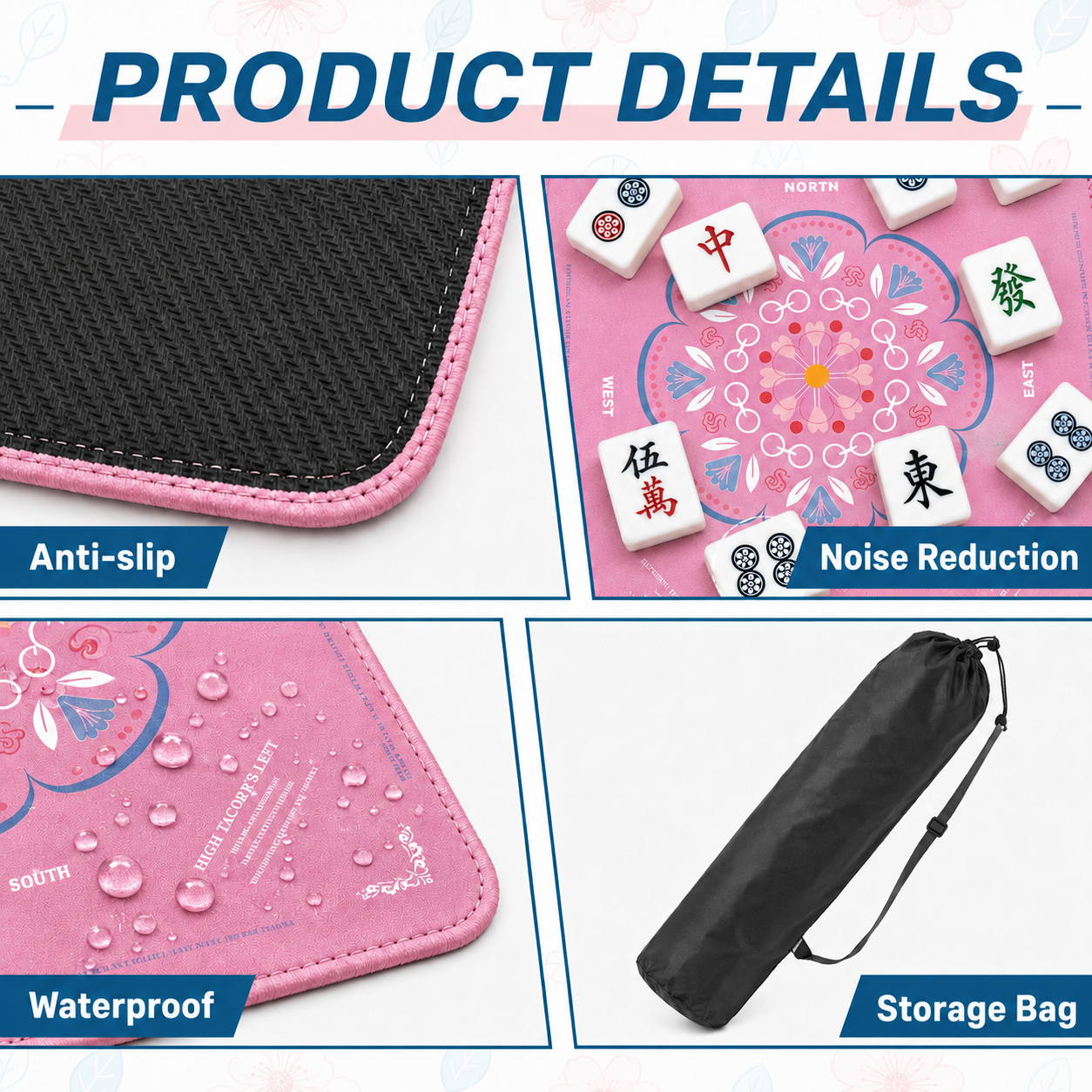 Pink Blossom Compass Mahjong Mat product view 3