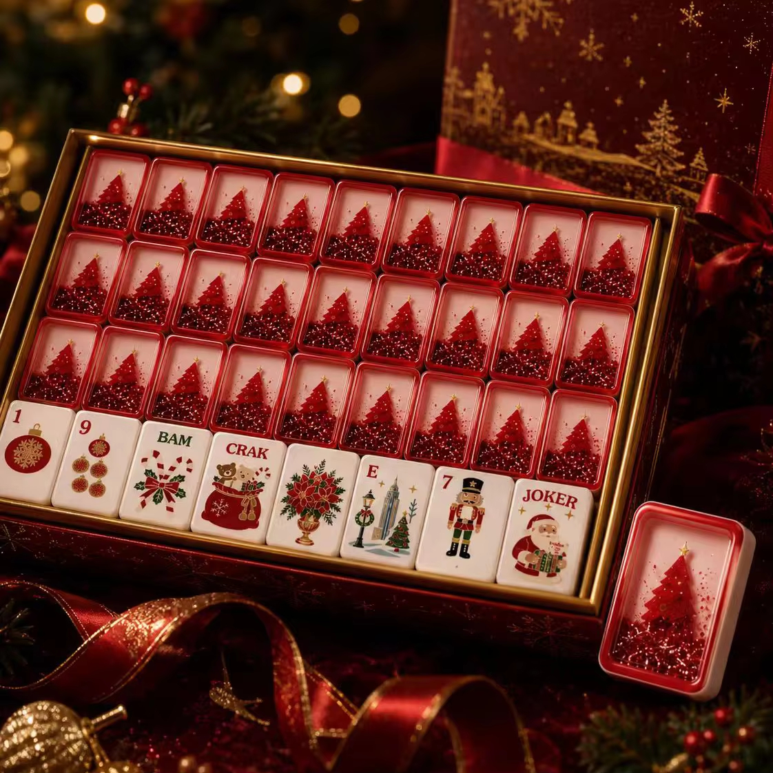 Red Christmas Glow Mahjong Tiles product image