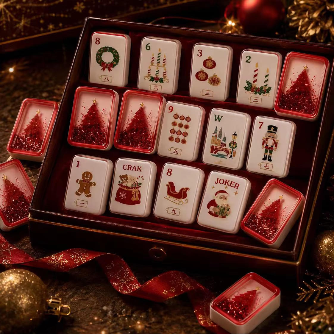 Red Christmas Glow Mahjong Tiles product image