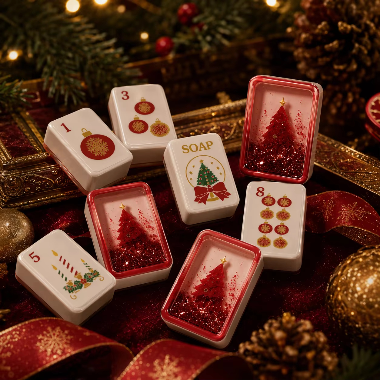 Red Christmas Glow Mahjong Tiles product image
