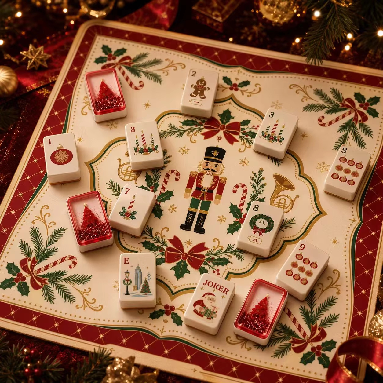 Red Christmas Glow Mahjong Tiles product image