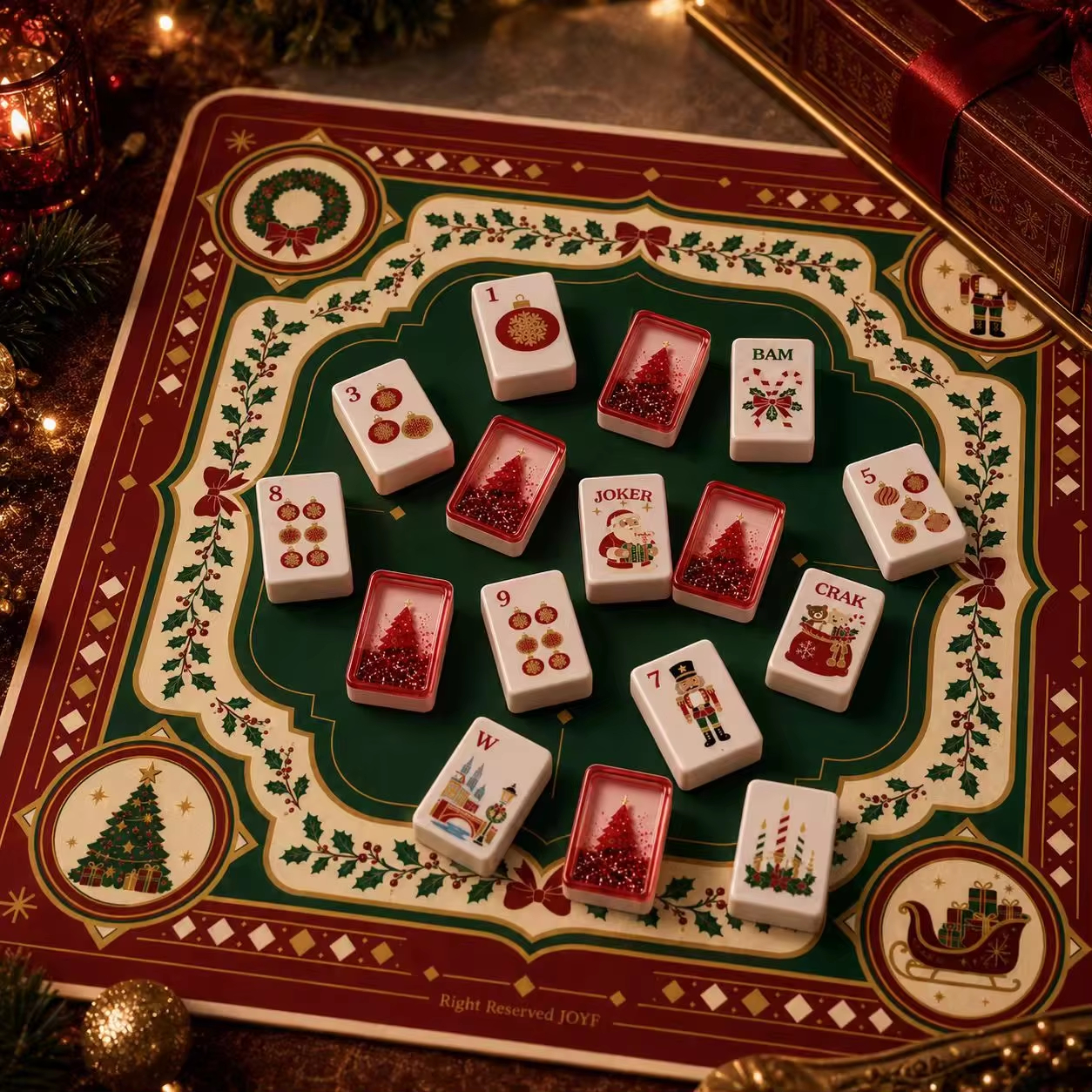 Red Christmas Glow Mahjong Tiles product image