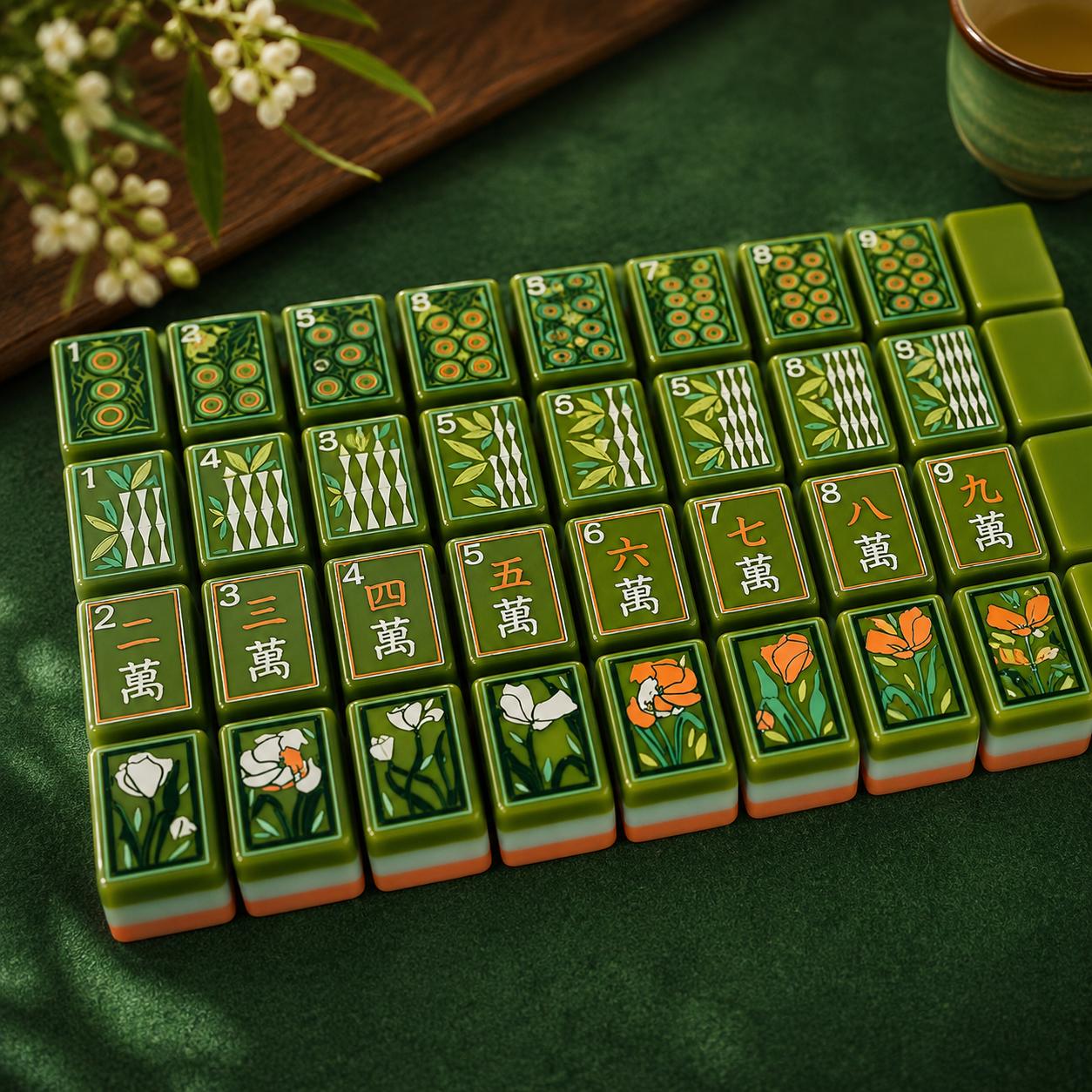 Jade Green Botanical Mahjong Tiles by Mahjong At Four